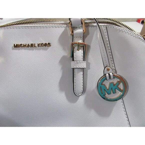 Michael Kors Ciara Large Top Zip Saffiano Leather Satchel Handbag Optic White - Picture 7 of 9